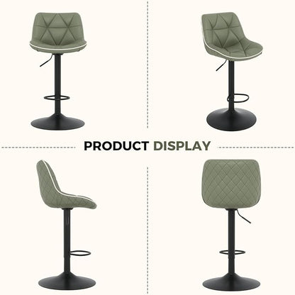Nalupatio Bar Stools Set of 2, Adjustable Swivel Counter Height Bar Stools with Back, Armless Modern Barstools for Kitchen Island & Home Bar, Upholstered Seat,（Green）