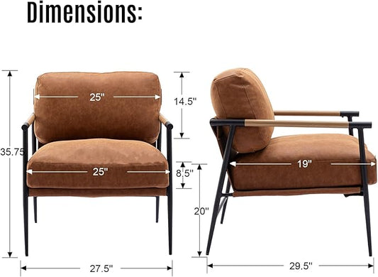 LukeAlon PU Leather Accent Chairs Set of 2, Ultra Soft Lounge Chairs with Metal Legs Modern Armchairs Upholstered Mid-Century Comfy Leisure Chair for Bedroom Living Room Reception Area, Brown
