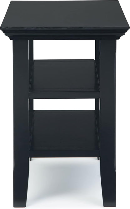 SIMPLIHOME Acadian 14-inch Wide Solid Wood Narrow End Table in Black, Transitional-Style Side Table for Living Room, Bedroom, or Family Room with 2 Open Shelves