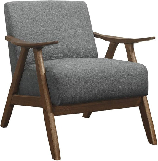 Lexicon Mid Century Modern Accent Chair with Solid Wood Frame in Walnut Finish, Upholstered Living Room Lounge Arm Chair, Thick and Comfy Innerspring Seat Cushion, Linen-Look Fabric, Gray