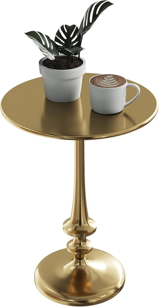 Lavish Home Side Table - Iron Pedestal Table with Antique Gold Finish for Couch, Loveseat, Entryway, or Bed - Vintage Living Room Furniture