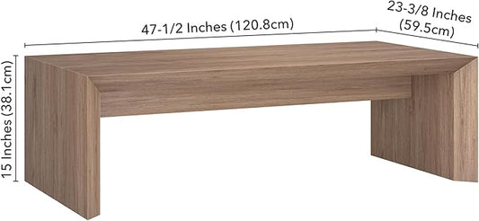 Henn&Hart 48" Rectangular Low-Profile Coffee Table for Living Room, Family Room, or Office, Antiqued Gray Oak