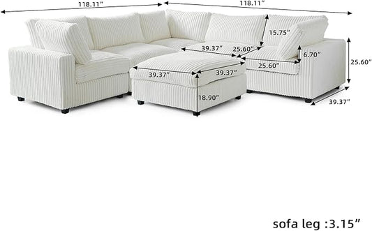 Modular Sectional Sofa, Convertible L Shaped Couch for Living Room, Deep Seat Cloud Sectional Couches, 5 Seat Comfy Modular Sofa, Couch Cushion Covers Removable, Beige