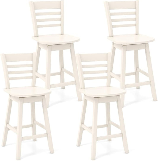 COSTWAY Bar Stools Set of 4, 24.5 Inch Swivel Counter Height Bar Chairs with Hollow Backrest & Contoured Seat, with Footrest for Kitchen Island, Pub, Bistro, Cafe (4, Cream)