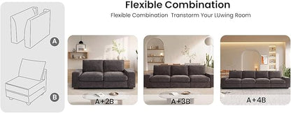 TEKAMON Middle Seat with Storage, Modular Sofa Couch, Dark Grey