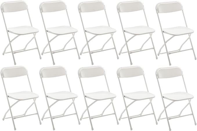 BTEXPERT Set of 10, White Plastic Folding Chairs Steel Frame Commercial 650LB High Weight Capacity Event Chair Lightweight for Office Wedding Party Picnic Kitchen Dining Church School - 10