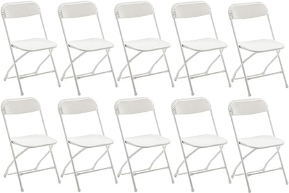 BTEXPERT Set of 10, White Plastic Folding Chairs Steel Frame Commercial 650LB High Weight Capacity Event Chair Lightweight for Office Wedding Party Picnic Kitchen Dining Church School - 10