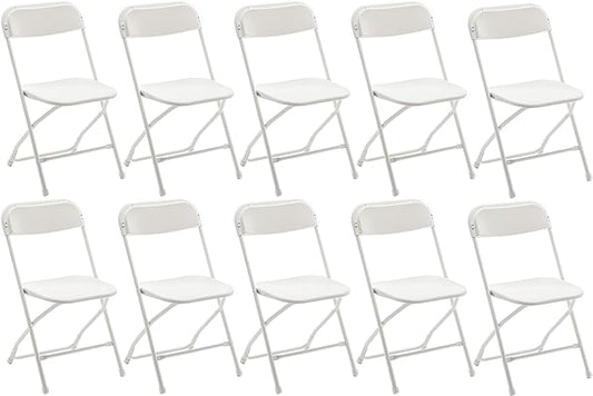BTEXPERT Set of 10, White Plastic Folding Chairs Steel Frame Commercial 650LB High Weight Capacity Event Chair Lightweight for Office Wedding Party Picnic Kitchen Dining Church School - 10