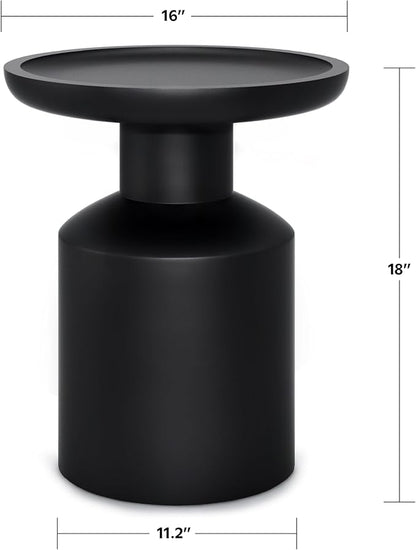 SIMPLIHOME Haynes End Table - 16 inch Wide Solid Mango Wood Round Accent Table with Sculptural Pedestal Base in Black, Boho Nightstand or Lamp Stand for Living Room or Bedroom, Assembled