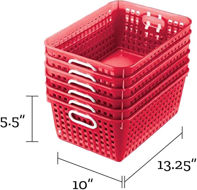 Really Good Stuff Large Plastic Book Baskets, 13.25" by 10" by 5.5" - 12 Pack, Red, Classroom Library Organizer, Toy Storage, Multi-Purpose Organizer Basket