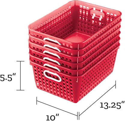Really Good Stuff Large Plastic Book Baskets, 13.25" by 10" by 5.5" - 12 Pack, Red, Classroom Library Organizer, Toy Storage, Multi-Purpose Organizer Basket