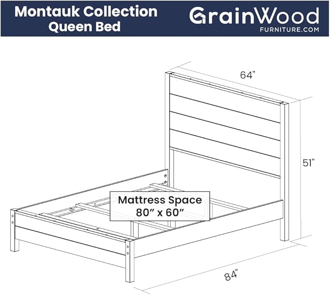 Grain Wood Furniture Montauk Solid Wood Bed, Queen Size, Rustic Off-White