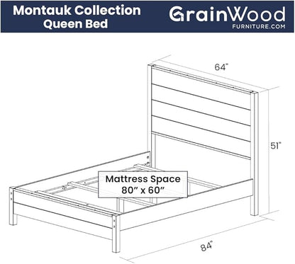 Grain Wood Furniture Montauk Solid Wood Bed, Queen Size, Farmhouse Black