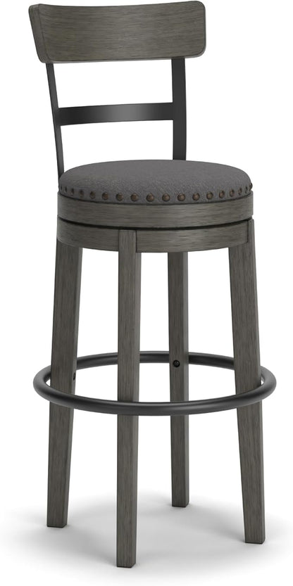Signature Design by Ashley Caitbrook Casual Farmhouse Tall Upholstered Swivel Barstool, Nailhead Trim, Solid Wood, 30" H, Gray