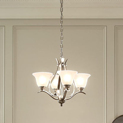 Kichler Dover 4-Light Mini Chandelier in Brushed Nickel with Satin Etched Seeded Glass, Traditional Lighting Fixture for Dining Room or Entryway, 2019NI