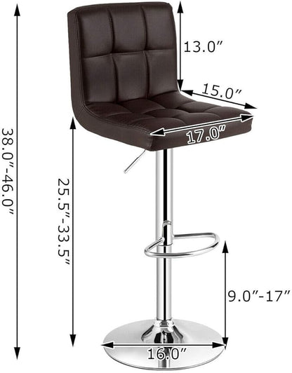 COSTWAY Adjustable Height PU Leather Barstools Set of 2, Brown