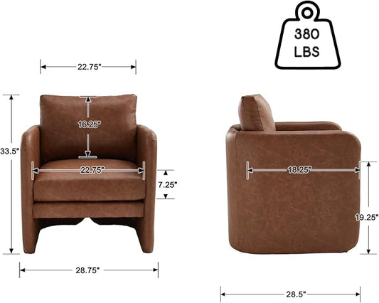 Modern Accent Barrel Chair, Single Sofa Chair with Removable Back Pillow, Comfy Pu Leather Upholstered Reading Accent Chair Lounge Armchair for Bedroom Living Room, Brown