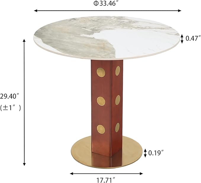 Sintered Stone Office Table - 33.5" Round Surface for Small Offices (Red Leg and Pandora Top, 1 Table Only)