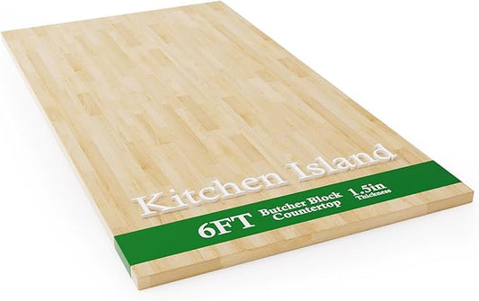 6FT Butcher Block Countertop Birch Solid Wood - 72" x 39" Kitchen Island Table Top Butcher Block Cutting Board for Living Dining Table Office Desk Workbench Washer Dryer Countertop Unfinished 1.5" Th