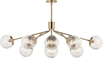 KICHLER Silvarious 12-Light Linear Convertible Chandelier, Soft Modern Light with Clear Crackled Glass in Champagne Bronze, for Dining Room or Living Room (17.75" x 26.75" x 48"), 52703CPZ