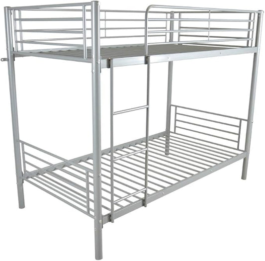 Karl Home Grey Bunk Bed Twin Over Twin, Metal Bunk Bed with Built-in Ladder and Safety Guardrail, Space-Saving Bunk Beds for Kids, Teens & Adults, No Box Spring Needed