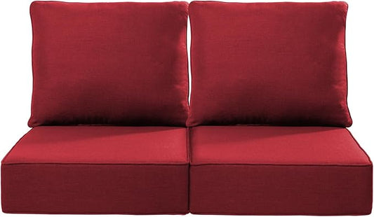 Luxury 24x24x6 Inch Outdoor Seat Cushions - Set of 2 Water Resistant Patio Chair Replacement Cushion for Porch Set Rattan Dining Rocker Glider Chairs Loveseat Couch Sectional Sofa - Red