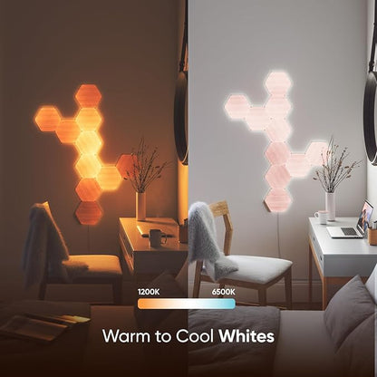 Nanoleaf Elements Wood Look Smart Wall Lights, Hexagon LED Wall Lights work with Alexa Google Assistant, Home Wall Decor for Living Room with Music Sync, Touch Control, Ambient White 1500-4000K, 13 PK