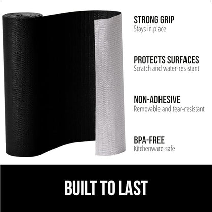 GORILLA GRIP Slip Resistant Drawer and Shelf Liner 2 Pack, Non Adhesive Water Resistant, Easy Clean and Trim, Smooth Surface Liners for Kitchen Cabinet, Shelves, Drawers, Pantry, 12 in x 20 FT, Black