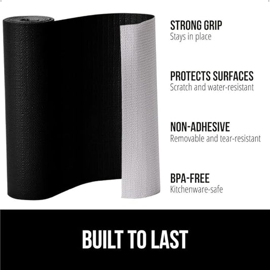GORILLA GRIP Slip Resistant Drawer and Shelf Liner 2 Pack, Non Adhesive Water Resistant, Easy Clean and Trim, Smooth Surface Liners for Kitchen Cabinet, Shelves, Drawers, Pantry, 12 in x 20 FT, Black