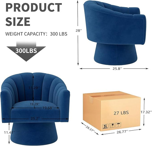 Swivel Accent Chair Set of 2, Upholstered Velvet 360° Swivel Barrel Chair for Living Room Overstuffed Bouncle Reading Chair Round Armchair for Bedroom,Vanity,Office (Navy)