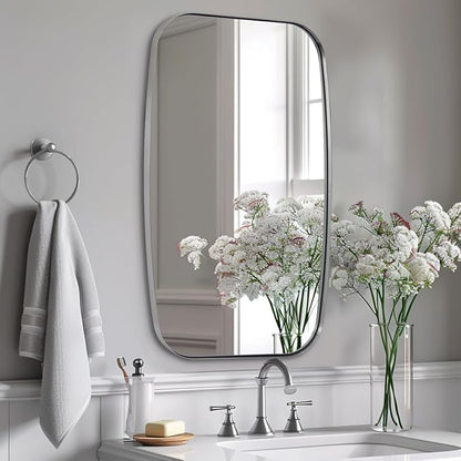 ANDY STAR Brushed Nickel Bathroom Mirror, 24x40” Oblong Mirror with Stainless Steel Metal Frame, Silver Oval Vanity Mirror for Over Sink, Modern Anti Rust Wall Mounted