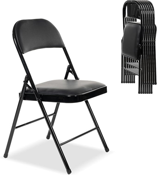 8 Pack Folding Chairs with Padded Seats, Padded Folding Chair with Steel Frame for Events Home Office, Pu Leather Folding Chair Black