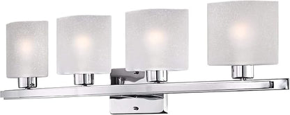 Possini Euro Design Modern Wall Light Chrome Silver Metal Hardwired 32" 4-Light Fixture White Linen Glass Shades for Bedroom Bathroom Mirror Vanity Reading Living Room Hallway House Home Decor