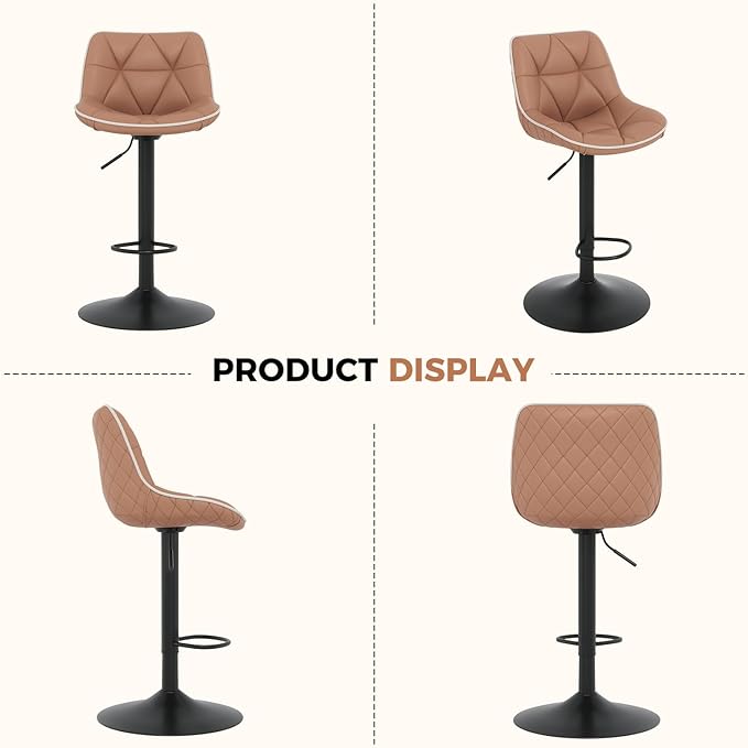 Nalupatio Bar Stools Set of 4, Adjustable Swivel Counter Height Bar Stools with Back, Armless Modern Barstools for Kitchen Island & Home Bar, Upholstered Seat,（Terracotta）