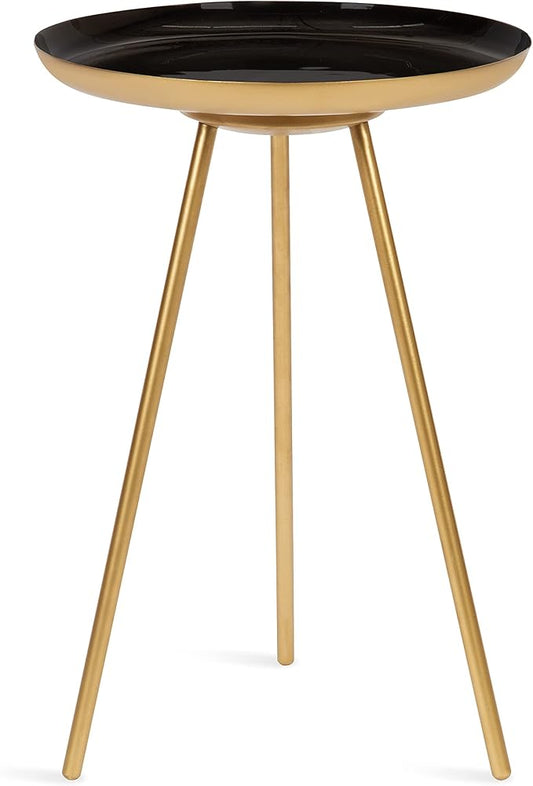 Kate and Laurel Laranya Round Metal Side Table, 15x15x22.5, Black/Gold
