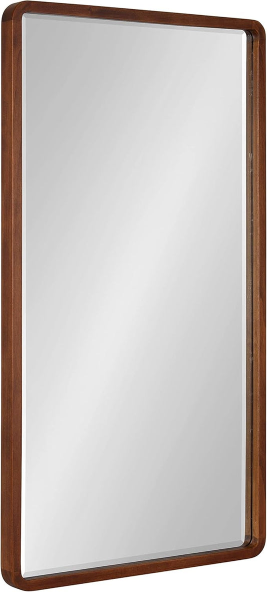Kate and Laurel McLean Modern Wood Framed Rounded Rectangle Wall Mirror; 20 x 36; Walnut Brown; Decorative Round Rectangular Mirror for Contemporary Wall Decor