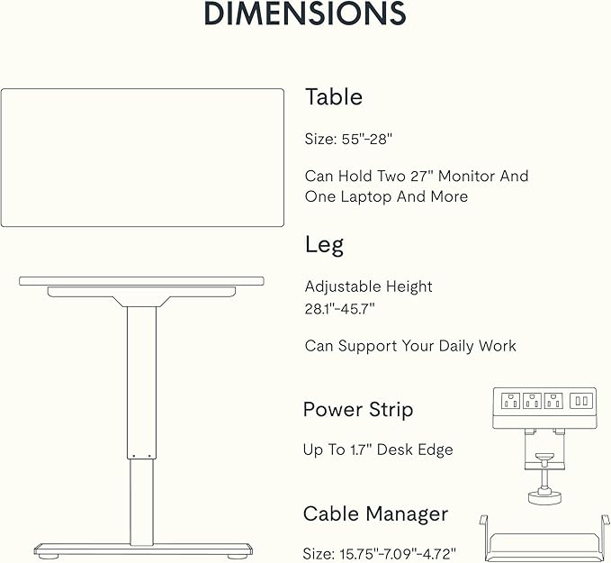 FLEXISPOT EN2 Whole-Piece Standing Desk with Clamp Power Strip, 55 x 28 Electric Stand Up Height Adjustable Desk with Cable Management (White Frame + 55" Black Desktop, 2 Packages)