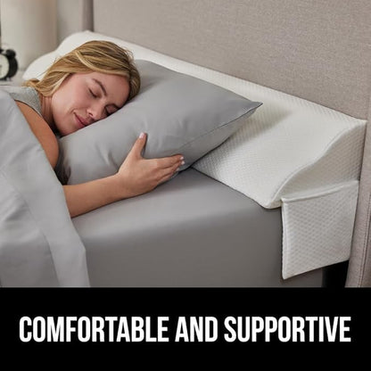 GORILLA GRIP Patent Pending Bed Wedge Pillow Headboard Gap Filler, US Designed, Comfortable Supportive High Density Foam Pillows, Stay in Place Gripping Dots, Wedges Between Mattress, Full Size White