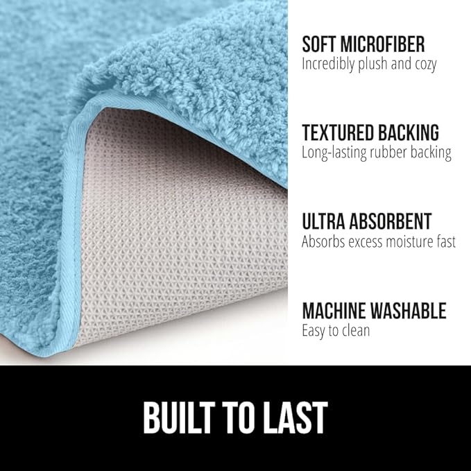 GORILLA GRIP Bathroom Rugs, 36x24, Ultra Soft Absorbent Mat, Thick Plush Bath Rug, Machine Washable, Microfiber Quick Dry, Mats for Shower, Bathtub and Floor, Home Decor Accessories, Sky Blue