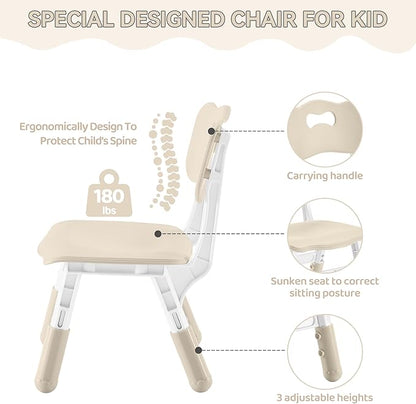 Kids Study Table and Chairs Set, Height Adjustable Toddler Table and Chair Set for Kids Ages 3-8, 31.5" L x 23.6" W Graffiti Desktop Plastic Children Art Table with 4 Seats