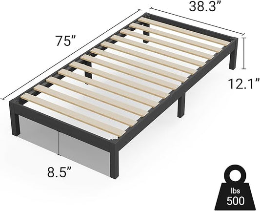 LIFEMENT Classic Wood Platform Bed Frame, Essential, Noise Free, Under Bed Storage, No Box Spring Needed, Easy Assembly (Black, Twin)