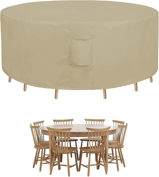 Easy-Going Round Patio Furniture Cover Waterproof Outdoor Dining Table and Chair Cover Anti-UV Outside Sectional Sofa Set Covers (72"DIA x 28"H, Camel)