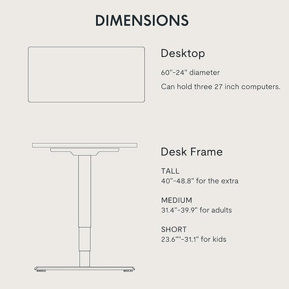 FLEXISPOT E6 3-Stage Dual Motor 60 x 24 Electric Standing Desk Sit Stand Up Desk, Holds 220 lbs, Adjustable Height w/Memory Presets, One-Piece Black Desktop & White Frame, Ships in 2 Boxes