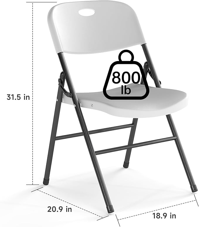 4 Pack Folding Chair, 800 Weight Limit Heavy Duty Plastic Folding Chair Portable Seating for Indoor Outdoor Events, Wedding, Party, Restaurant, Meeting Room White