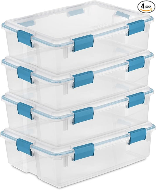 Sterilite 4-Pack Gasket Box, Weather-Resistant Storage Bins with Latching Lids, 37 Quart - Heavy-Duty Organizing Containers for Closet, Bathroom, and Office