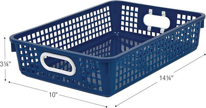 Really Good Stuff Paper Basket, 14" x 10" x 3-1/4" - 6 Pack, Navy, Plastic Mesh Paper Basket for Classroom, Home and Office, Fits A4 Paper, Documents, Files, Magazines
