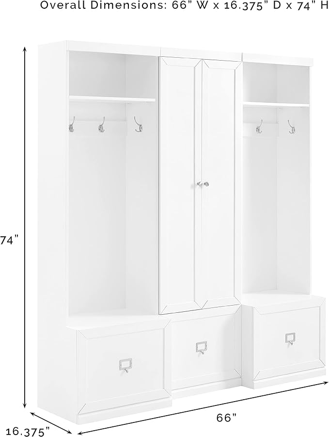 Crosley Furniture Harper 3-Piece Hall Tree and Storage Cabinet Set with Entryway Bench and Hooks for Hanging, Gray