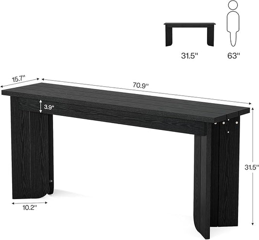 Tribesigns Farmhouse Console Table, 70.9-Inch Extra Long Console Table, Wood Sofa Table Behind Couch with Widened Tabletop & Sturdy Double Pedestal for Living Room, Hallway, Foyer (Black)