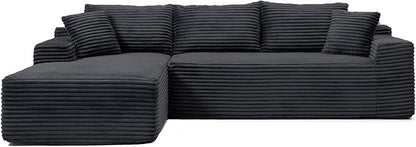 95 Inch Cloud Sectional Couch,Modular Sectional Sofa with Deep Seat,Modern Corduroy Boneless Couches with L-Shape Chaise for Living Room Bedroom,No Assembly Required (Black, Left Facing Chaise)
