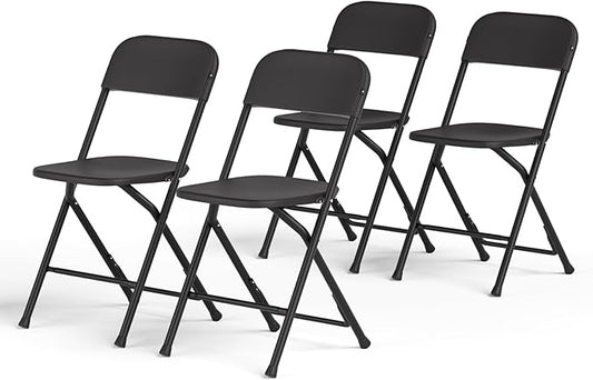 Magshion Plastic Folding Chairs 4 Pack Foldable Dinning Chairs for Wedding Parties Event Outdoor Indoor Lightweight Chair 330lb Capacity, Black